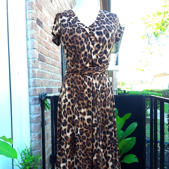 Janette Fashion Dresses & Skirts - JANETTE FASHION LEOPARD CAP SLEEVE V-NECK DRESS SZ L